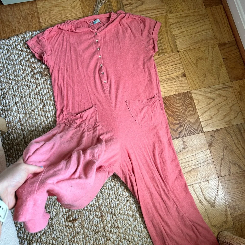Free People Beach Coral Button-Front Jumpsuit M